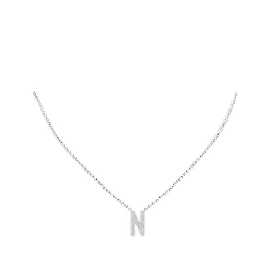 1.1mm GVS2 Prong-Set Diamond Capital "N" Knife-Edge Initial Pendant in White Gold body-neck