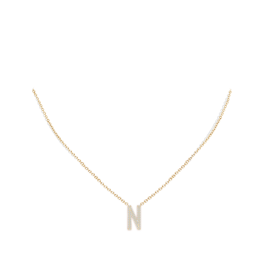 1.1mm GVS2 Prong-Set Diamond Capital "N" Knife-Edge Initial Pendant in Yellow Gold body-neck