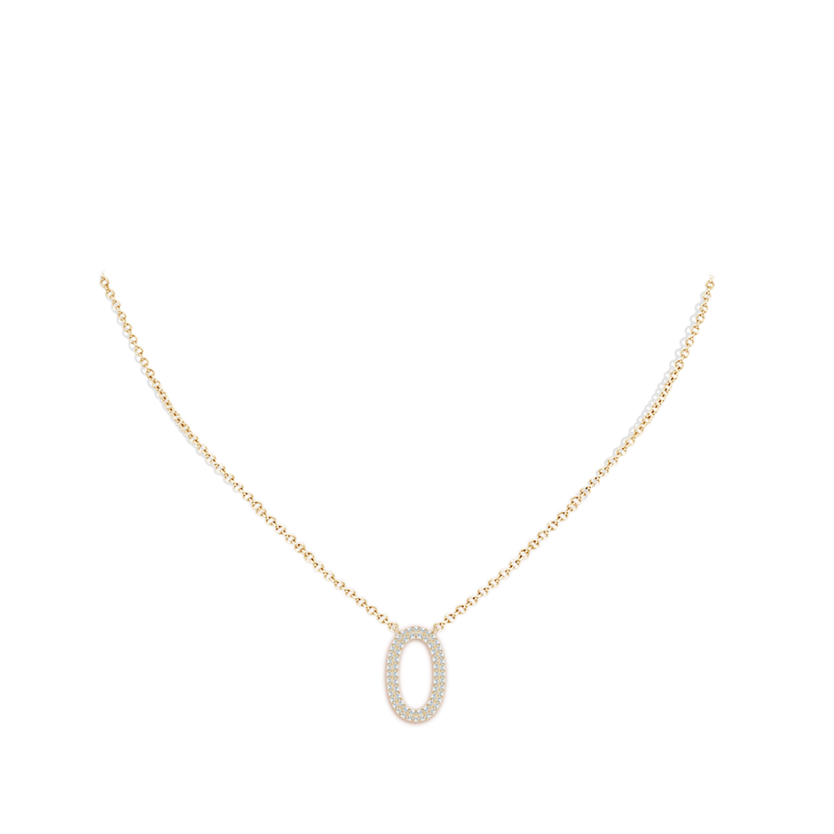 1mm GVS2 Prong-Set Diamond Capital "O" Knife-Edge Initial Pendant in Yellow Gold body-neck