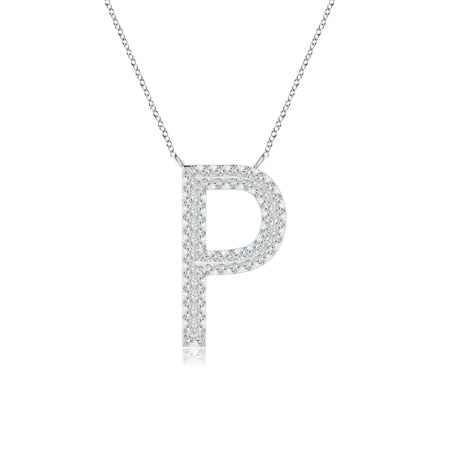 Angara Lab-grown Prong-set Diamond Capital "p" Knife-edge Initial Pendant In Platinum/f-g