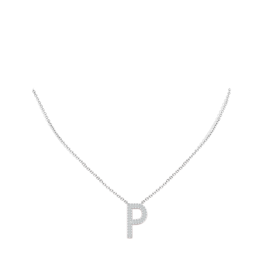 1mm GVS2 Prong-Set Diamond Capital "P" Knife-Edge Initial Pendant in White Gold body-neck