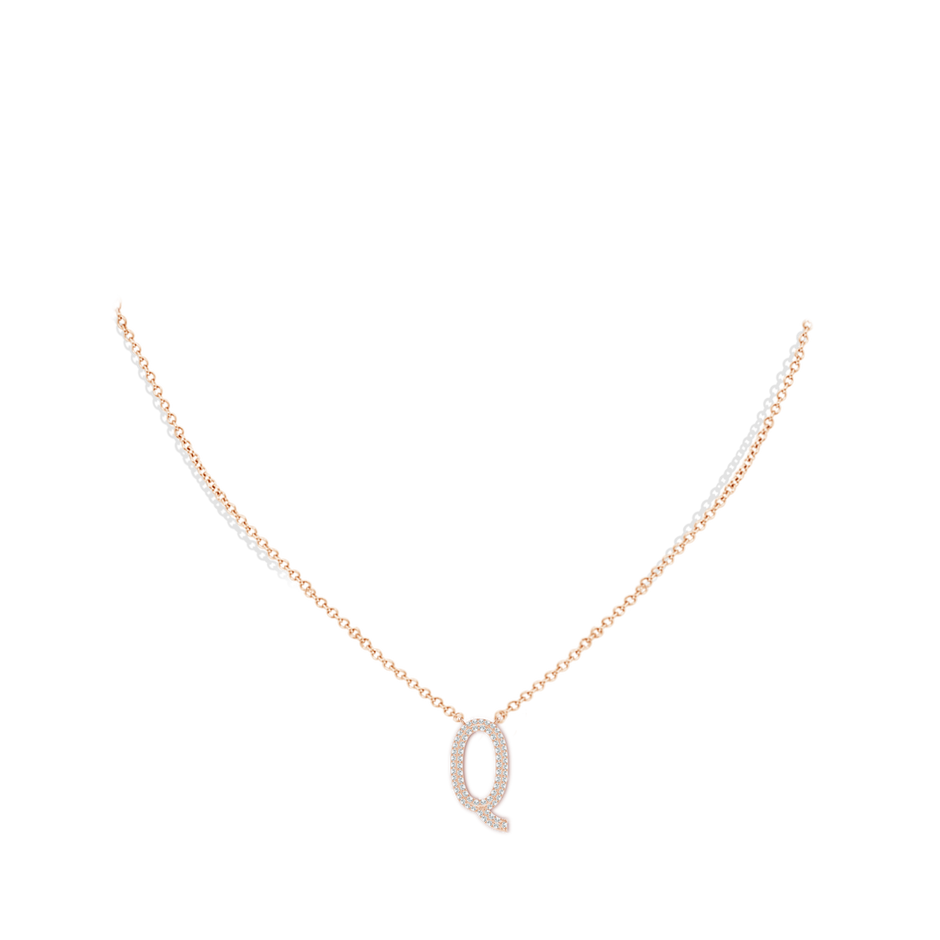 1mm GVS2 Prong-Set Diamond Capital "Q" Knife-Edge Initial Pendant in Rose Gold body-neck