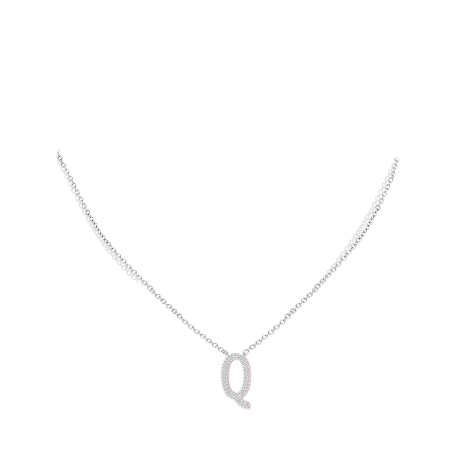 1mm GVS2 Prong-Set Diamond Capital "Q" Knife-Edge Initial Pendant in White Gold body-neck