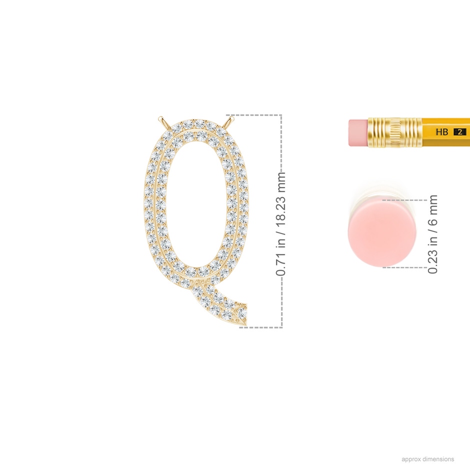 1mm GVS2 Prong-Set Diamond Capital "Q" Knife-Edge Initial Pendant in Yellow Gold ruler