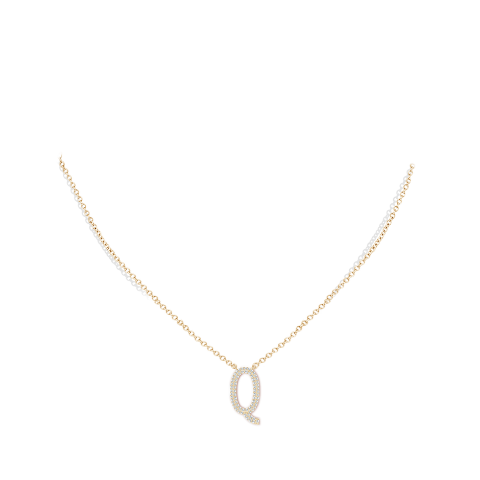 1mm GVS2 Prong-Set Diamond Capital "Q" Knife-Edge Initial Pendant in Yellow Gold body-neck