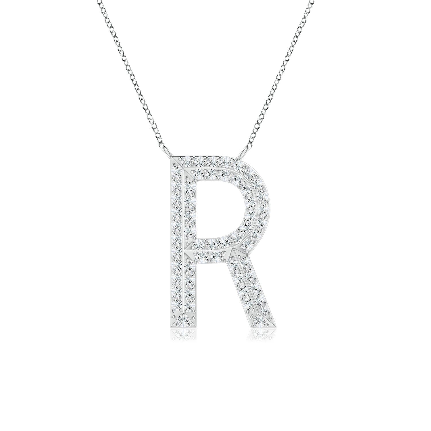 0.95mm GVS2 Prong-Set Diamond Capital "R" Knife-Edge Initial Pendant in P950 Platinum