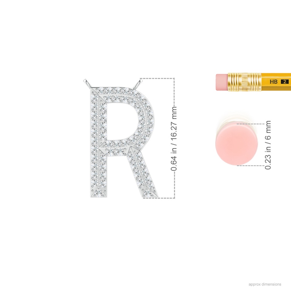 0.95mm GVS2 Prong-Set Diamond Capital "R" Knife-Edge Initial Pendant in P950 Platinum ruler