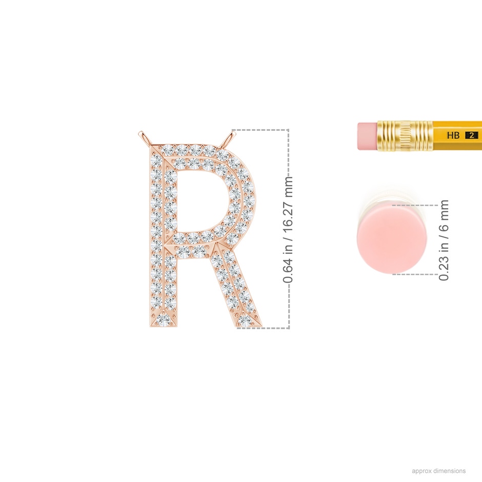 0.95mm GVS2 Prong-Set Diamond Capital "R" Knife-Edge Initial Pendant in Rose Gold ruler