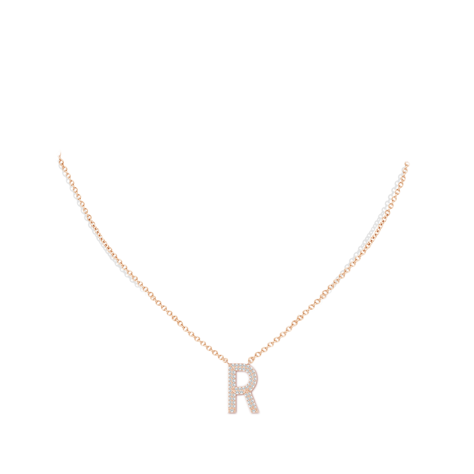 0.95mm GVS2 Prong-Set Diamond Capital "R" Knife-Edge Initial Pendant in Rose Gold body-neck