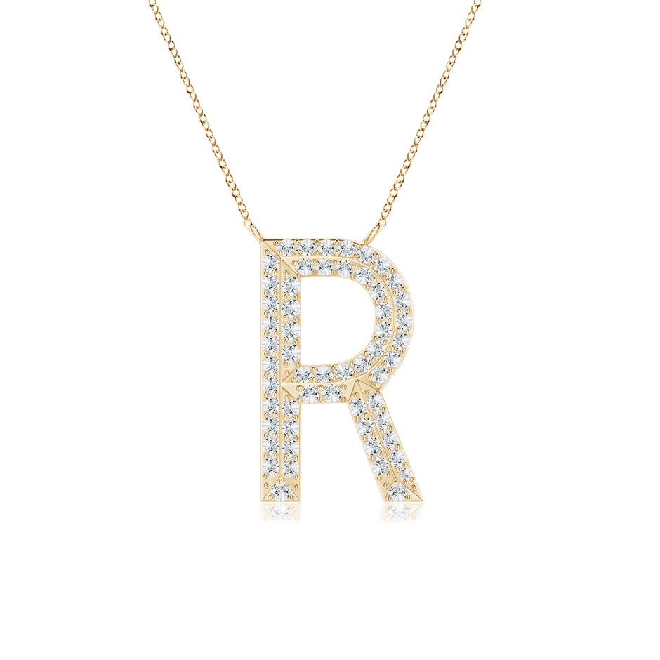 0.95mm GVS2 Prong-Set Diamond Capital "R" Knife-Edge Initial Pendant in Yellow Gold 