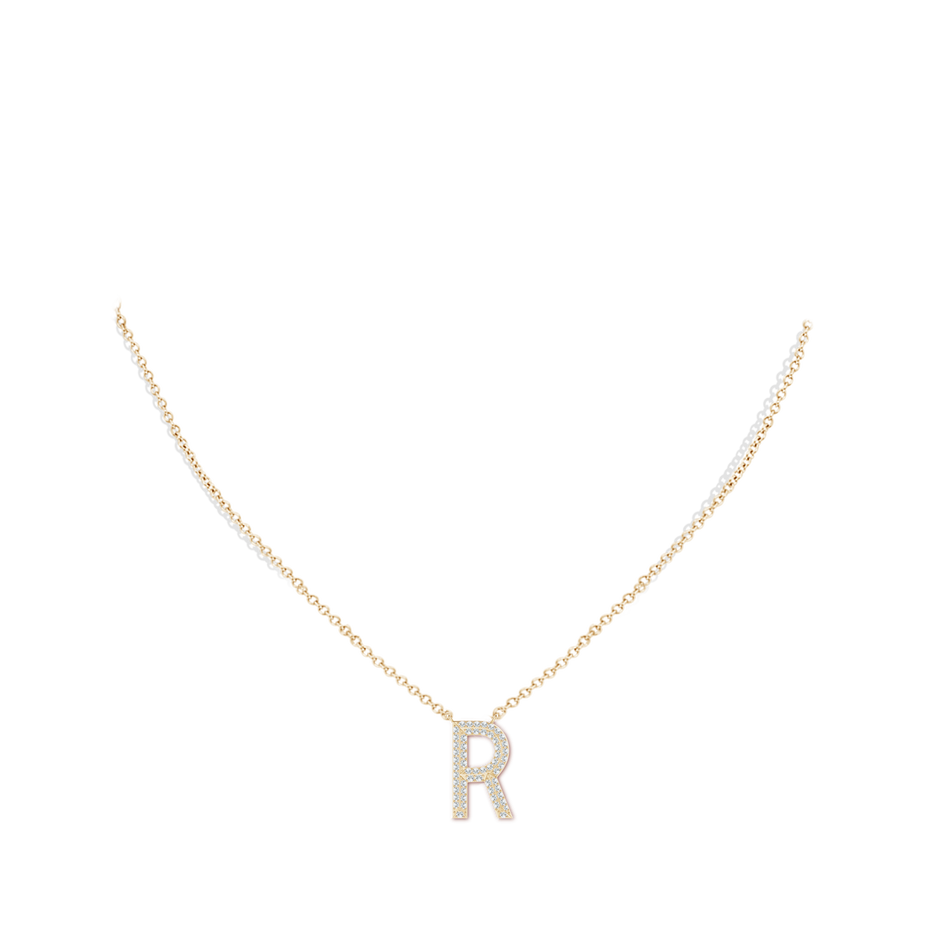 0.95mm GVS2 Prong-Set Diamond Capital "R" Knife-Edge Initial Pendant in Yellow Gold body-neck