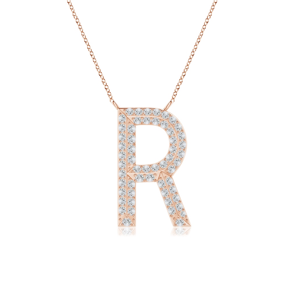 0.95mm HSI2 Prong-Set Diamond Capital "R" Knife-Edge Initial Pendant in Rose Gold