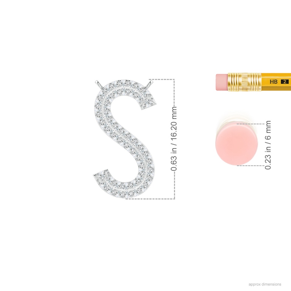1mm GVS2 Prong-Set Diamond Capital "S" Knife-Edge Initial Pendant in P950 Platinum ruler