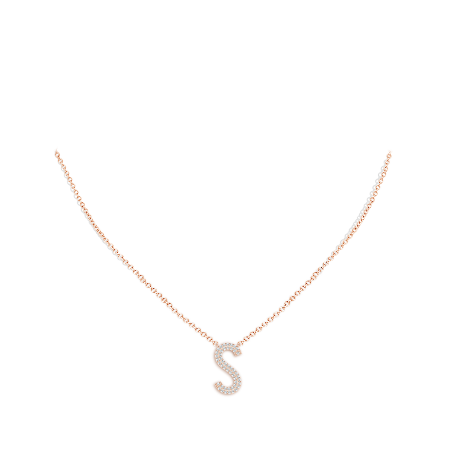 1mm GVS2 Prong-Set Diamond Capital "S" Knife-Edge Initial Pendant in Rose Gold body-neck