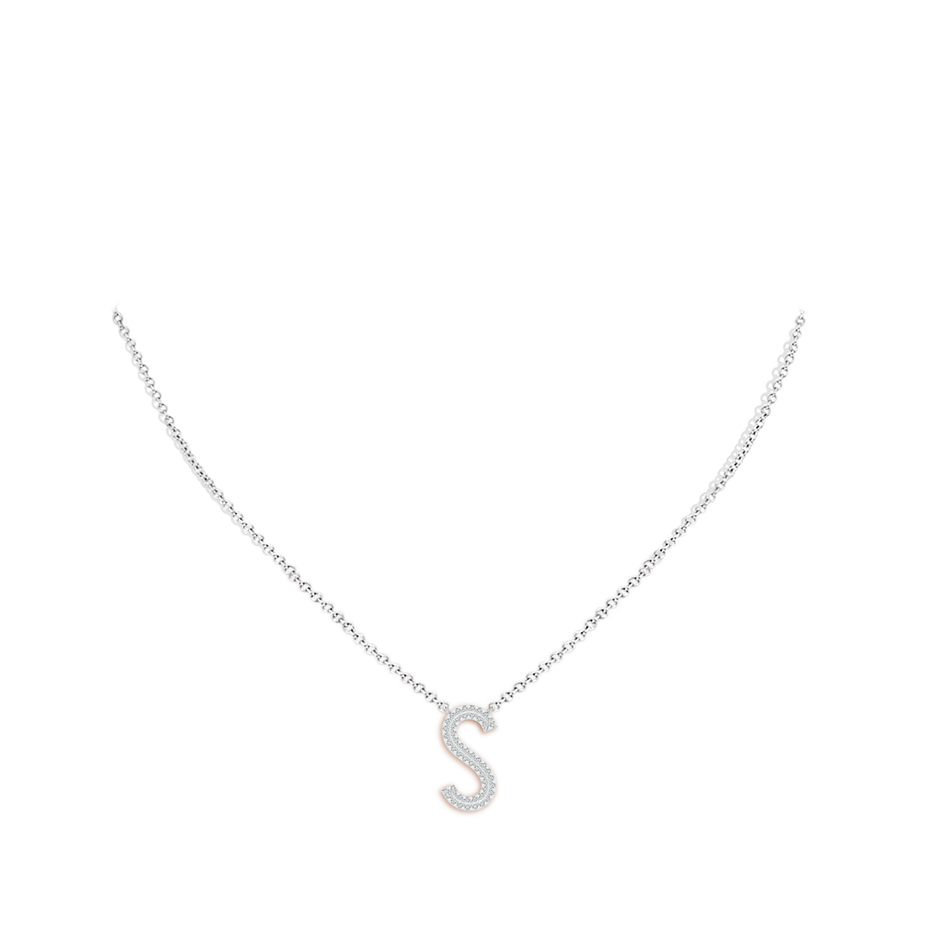 1mm GVS2 Prong-Set Diamond Capital "S" Knife-Edge Initial Pendant in White Gold body-neck