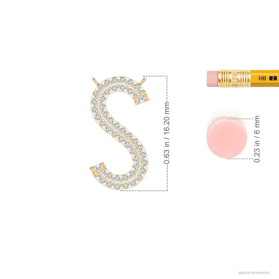 1mm GVS2 Prong-Set Diamond Capital "S" Knife-Edge Initial Pendant in Yellow Gold ruler