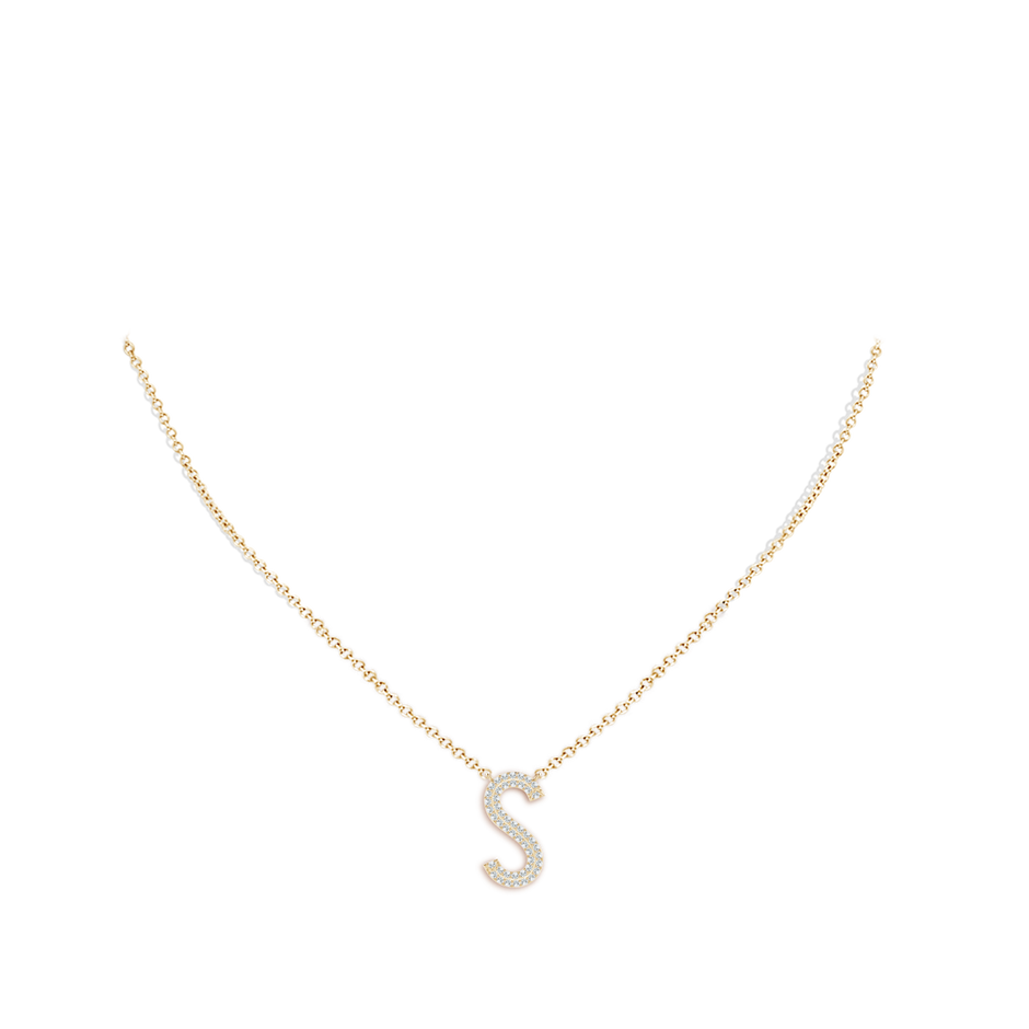 1mm GVS2 Prong-Set Diamond Capital "S" Knife-Edge Initial Pendant in Yellow Gold body-neck