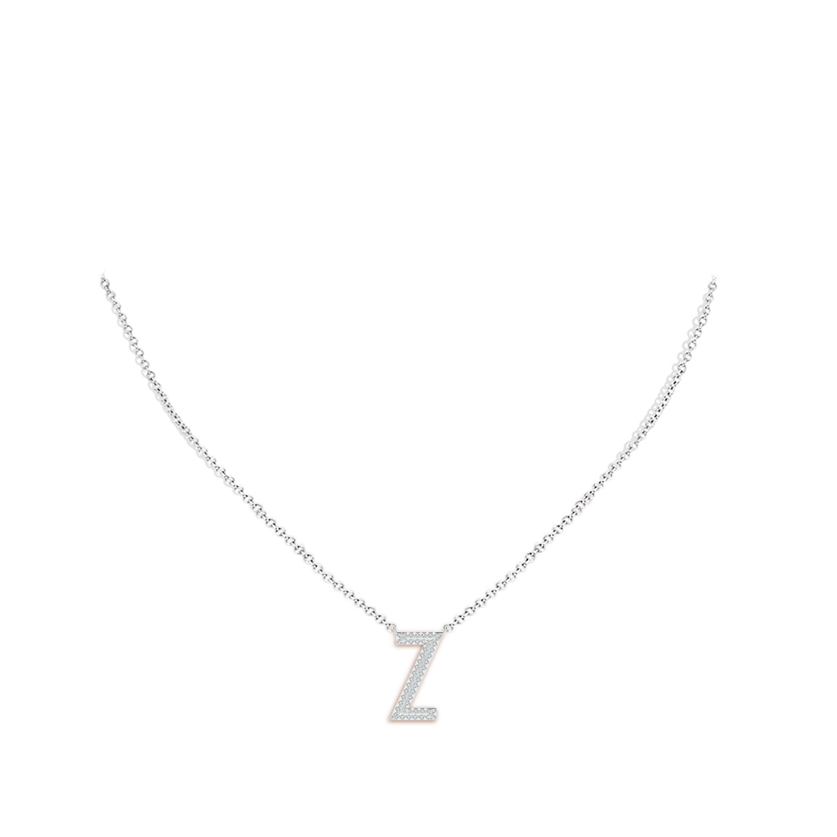 1.05mm GVS2 Prong-Set Diamond Capital "Z" Knife-Edge Initial Pendant in White Gold body-neck