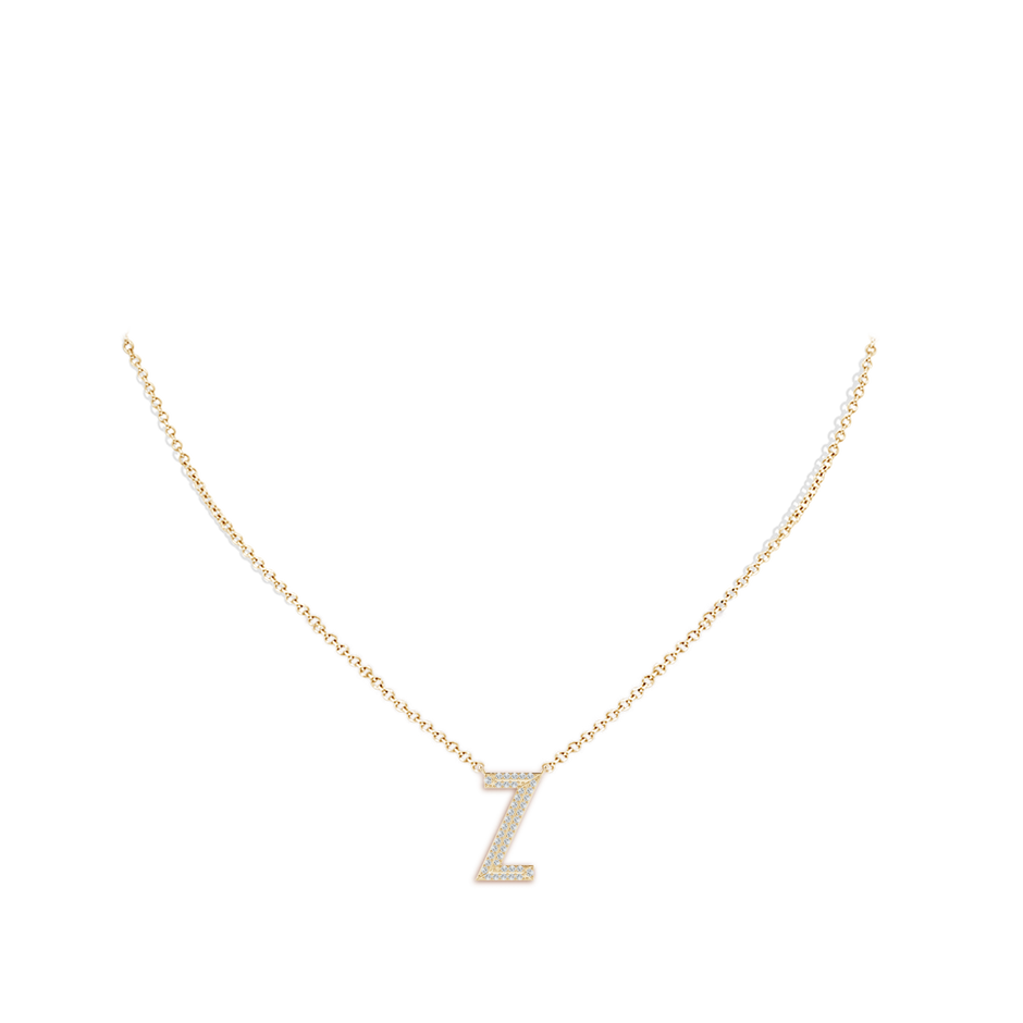 1.05mm HSI2 Prong-Set Diamond Capital "Z" Knife-Edge Initial Pendant in Yellow Gold body-neck