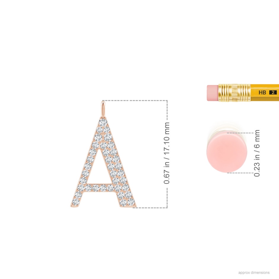 1.35mm GVS2 Modern Deco Diamond Capital "A" Initial Pendant in 9K Rose Gold ruler