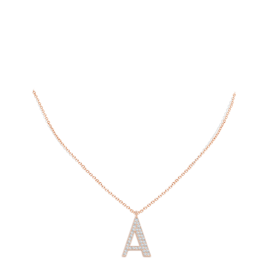 1.35mm GVS2 Modern Deco Diamond Capital "A" Initial Pendant in 9K Rose Gold body-neck