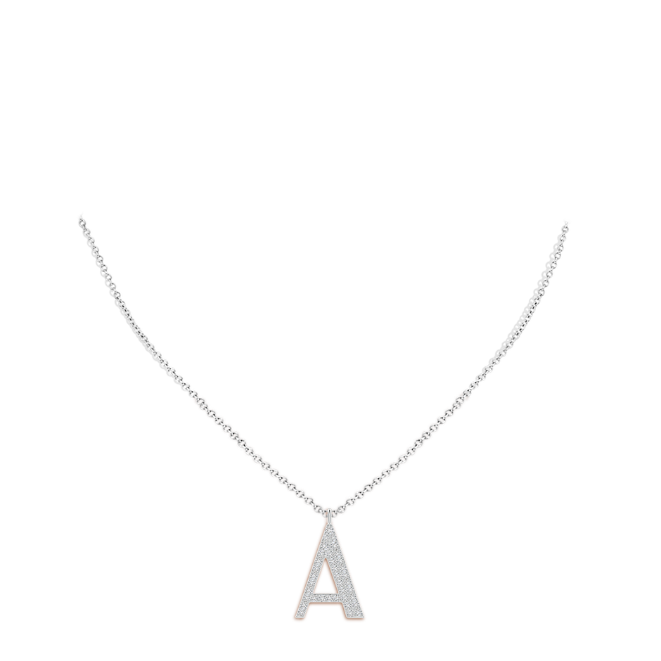 1.35mm HSI2 Modern Deco Diamond Capital "A" Initial Pendant in White Gold body-neck
