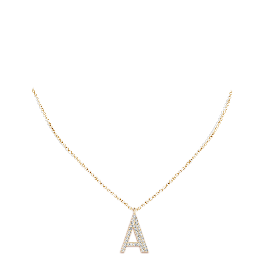 1.35mm HSI2 Modern Deco Diamond Capital "A" Initial Pendant in Yellow Gold body-neck