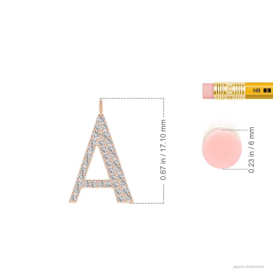 1.35mm IJI1I2 Modern Deco Diamond Capital "A" Initial Pendant in Rose Gold ruler