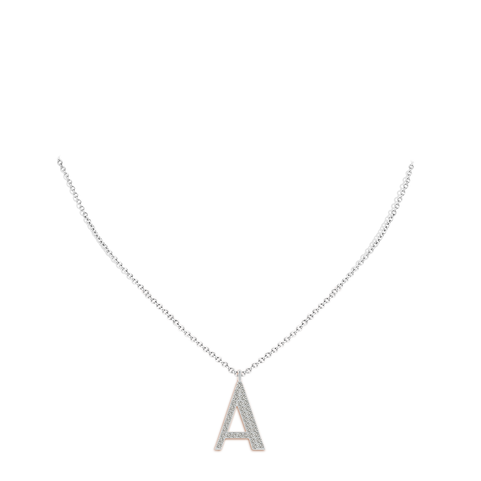 1.35mm KI3 Modern Deco Diamond Capital "A" Initial Pendant in White Gold body-neck