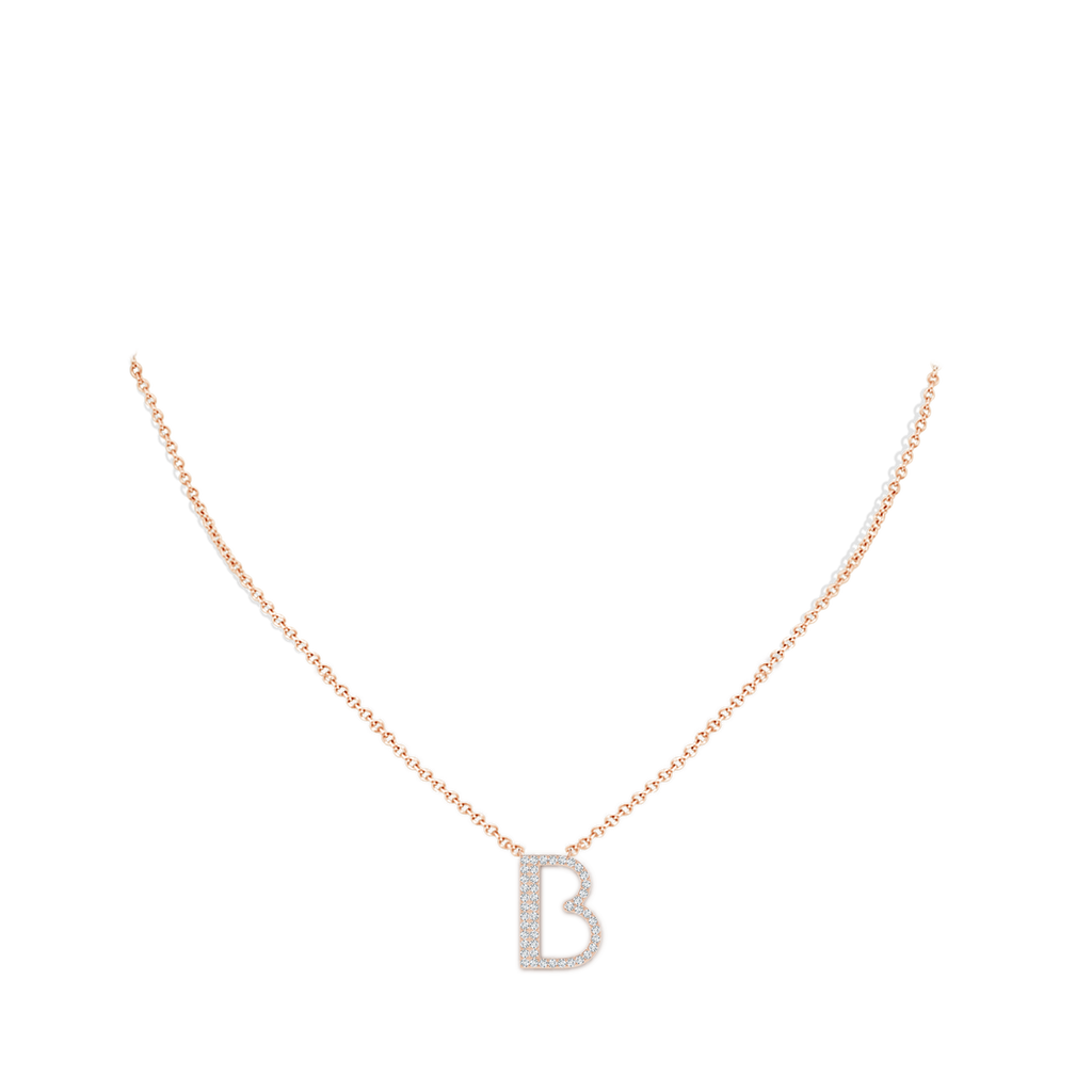 1.2mm GVS2 Modern Deco Diamond Capital "B" Initial Pendant in Rose Gold Body-Neck