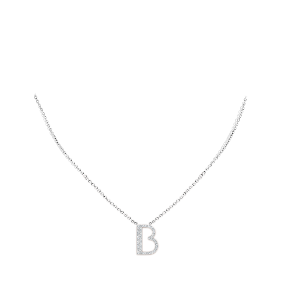 1.2mm GVS2 Modern Deco Diamond Capital "B" Initial Pendant in White Gold body-neck