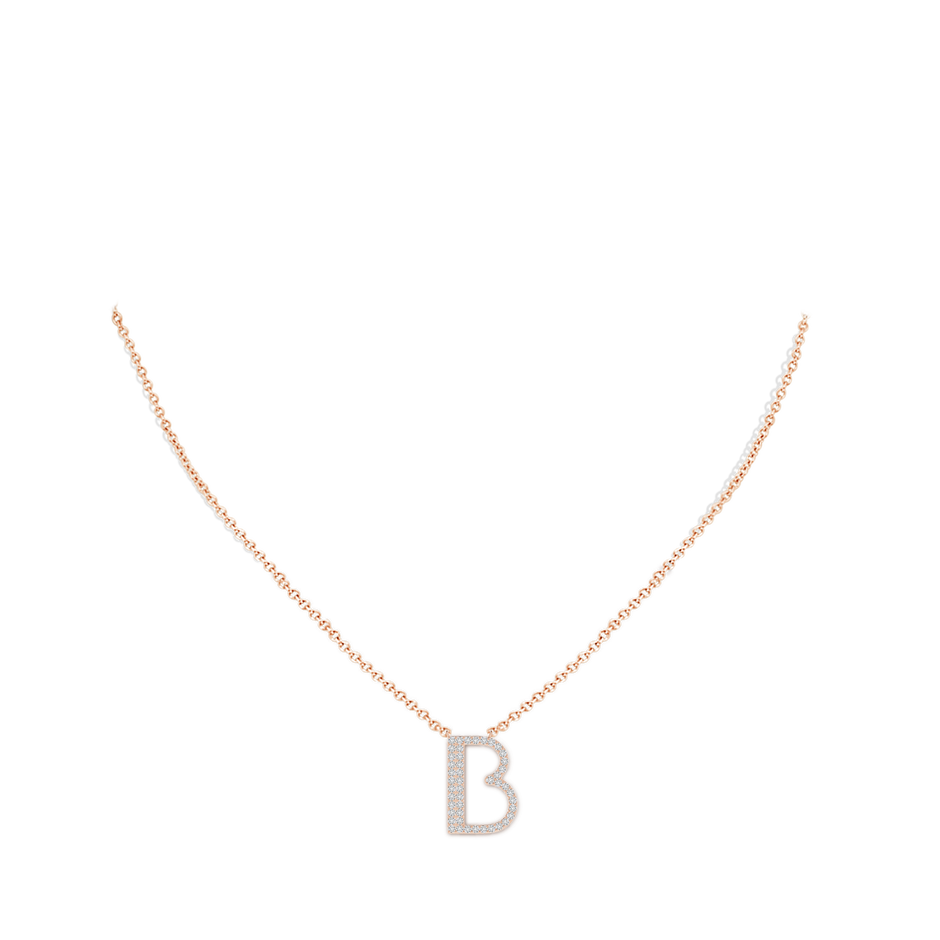 1.2mm HSI2 Modern Deco Diamond Capital "B" Initial Pendant in Rose Gold body-neck