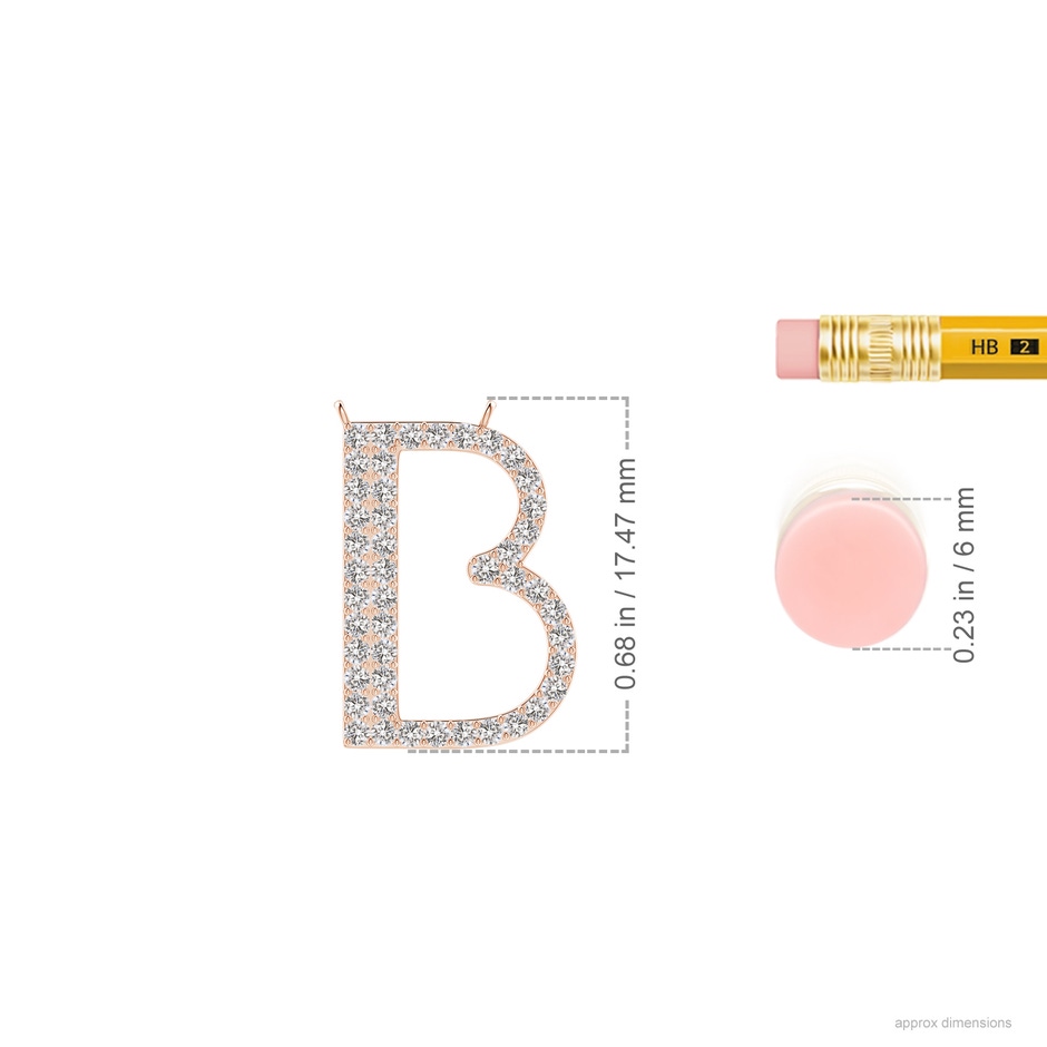 1.2mm IJI1I2 Modern Deco Diamond Capital "B" Initial Pendant in Rose Gold ruler