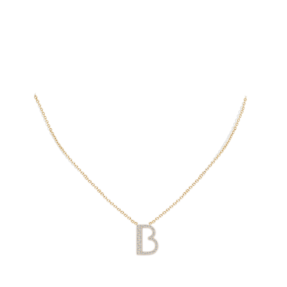 1.2mm IJI1I2 Modern Deco Diamond Capital "B" Initial Pendant in Yellow Gold body-neck