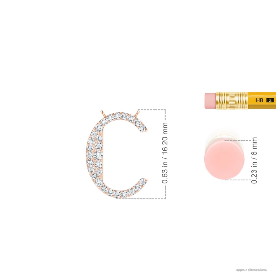 1.35mm GVS2 Modern Deco Diamond Capital "C" Initial Pendant in 9K Rose Gold ruler