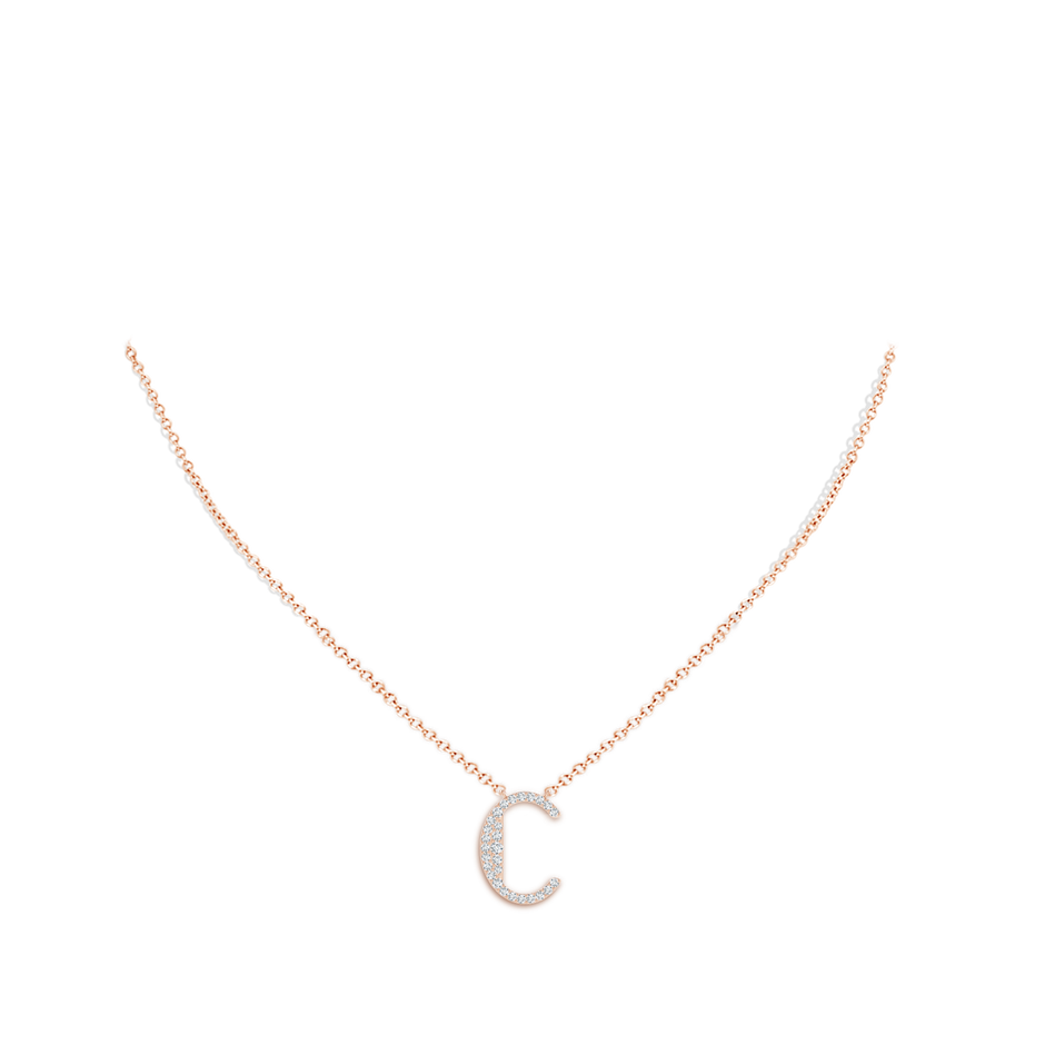 1.35mm GVS2 Modern Deco Diamond Capital "C" Initial Pendant in 9K Rose Gold body-neck