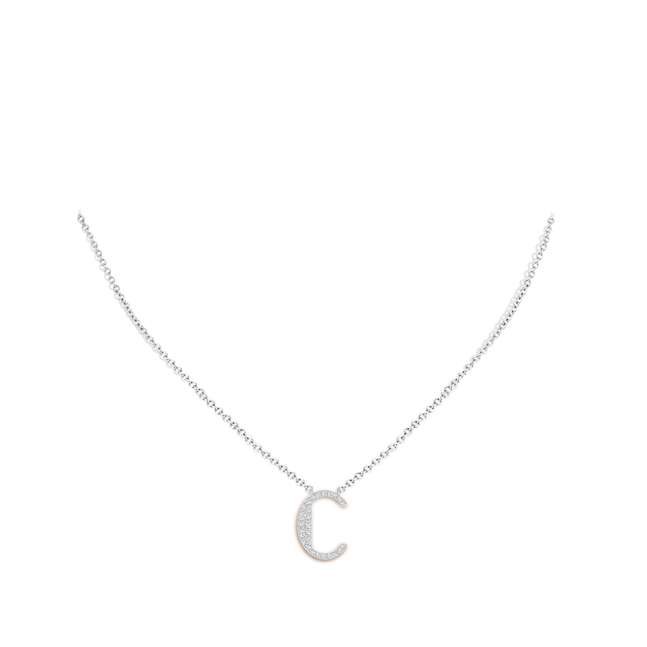 1.35mm GVS2 Modern Deco Diamond Capital "C" Initial Pendant in P950 Platinum body-neck