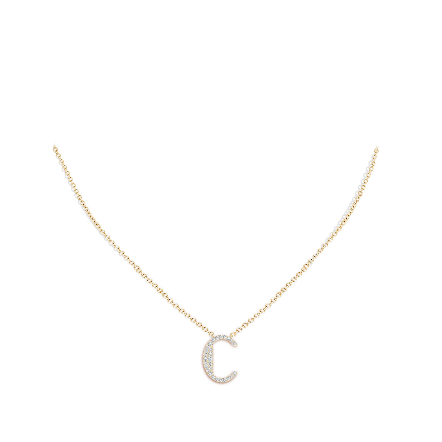 1.35mm GVS2 Modern Deco Diamond Capital "C" Initial Pendant in Yellow Gold - body_neck