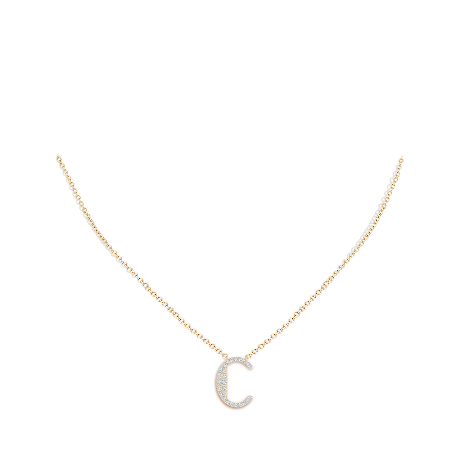 1.35mm GVS2 Modern Deco Diamond Capital "C" Initial Pendant in Yellow Gold body-neck