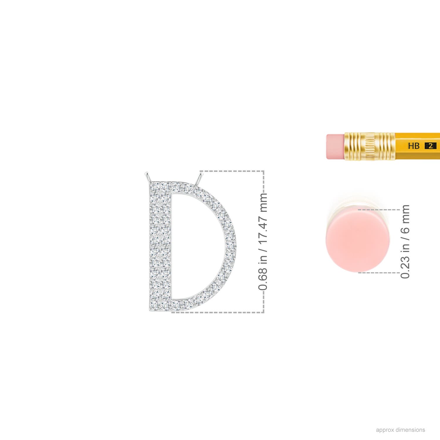 1.1mm GVS2 Modern Deco Diamond Capital "D" Initial Pendant in P950 Platinum - ruler