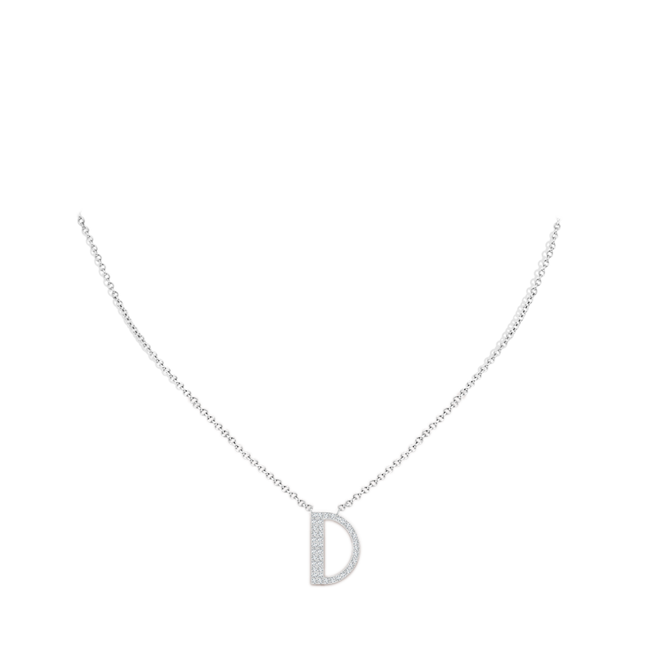 1.1mm GVS2 Modern Deco Diamond Capital "D" Initial Pendant in White Gold body-neck