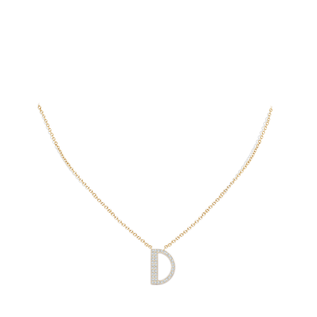 1.1mm GVS2 Modern Deco Diamond Capital "D" Initial Pendant in Yellow Gold Body-Neck