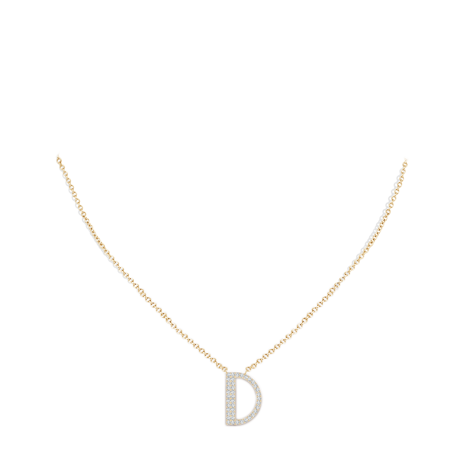 1.1mm GVS2 Modern Deco Diamond Capital "D" Initial Pendant in Yellow Gold body-neck