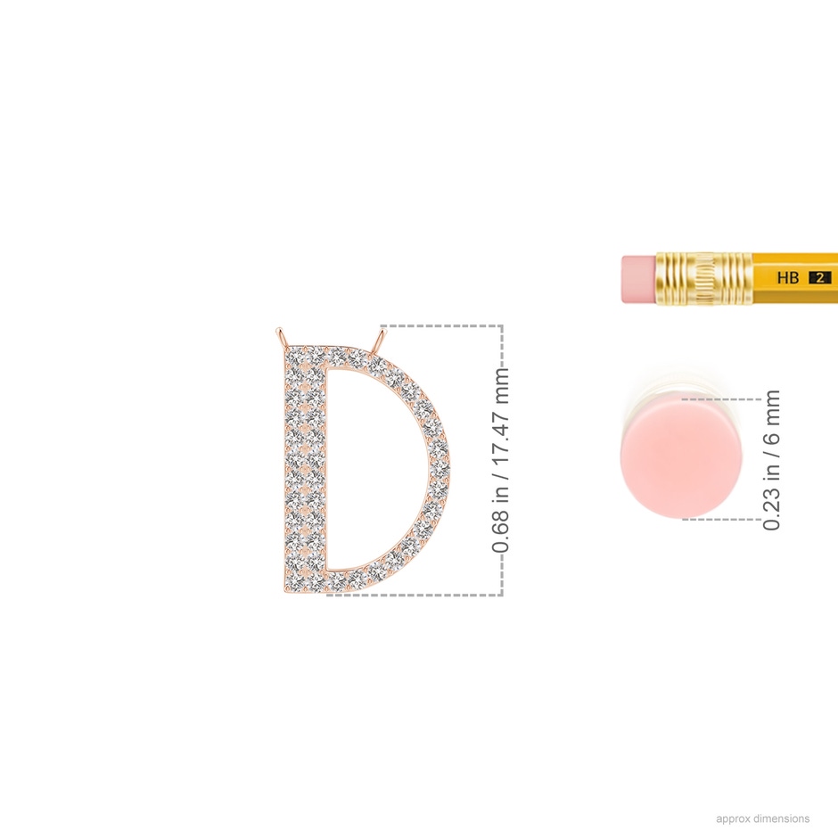 1.1mm IJI1I2 Modern Deco Diamond Capital "D" Initial Pendant in 9K Rose Gold ruler