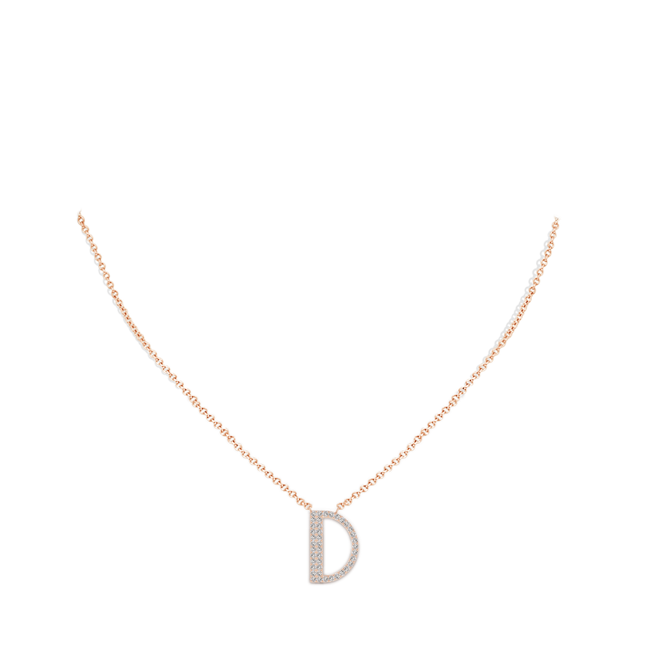 1.1mm IJI1I2 Modern Deco Diamond Capital "D" Initial Pendant in 9K Rose Gold body-neck
