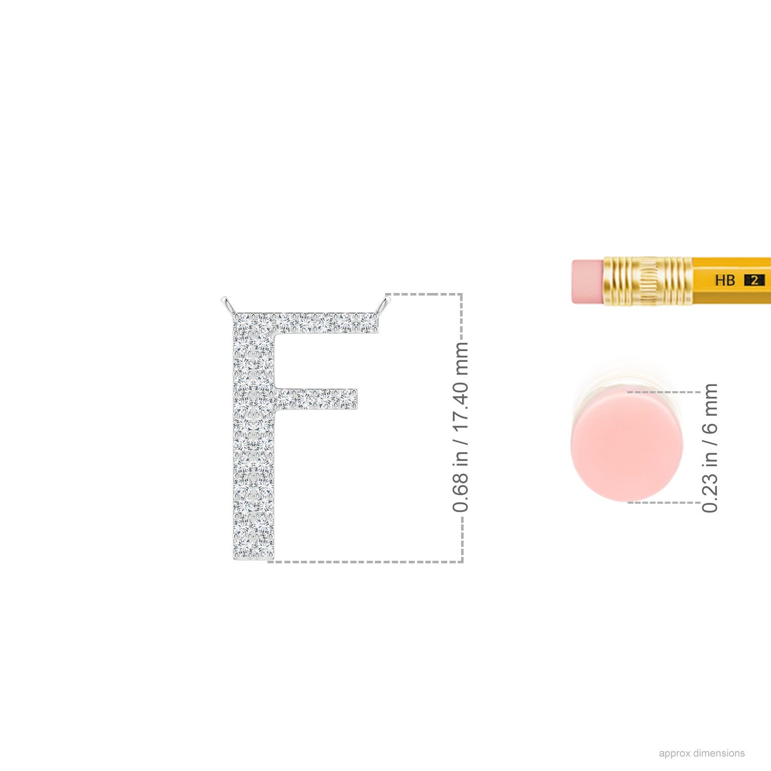 1.1mm GVS2 Modern Deco Diamond Capital "F" Initial Pendant in P950 Platinum - ruler