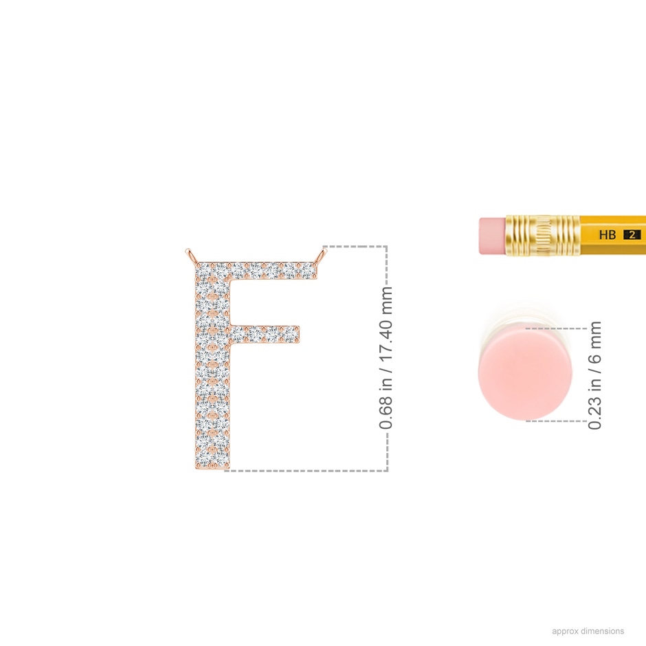 1.1mm GVS2 Modern Deco Diamond Capital "F" Initial Pendant in Rose Gold ruler