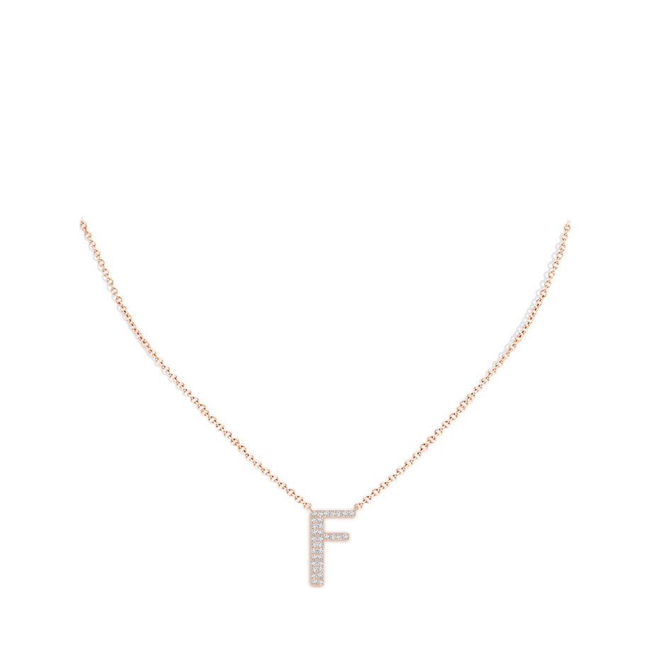 1.1mm GVS2 Modern Deco Diamond Capital "F" Initial Pendant in Rose Gold body-neck