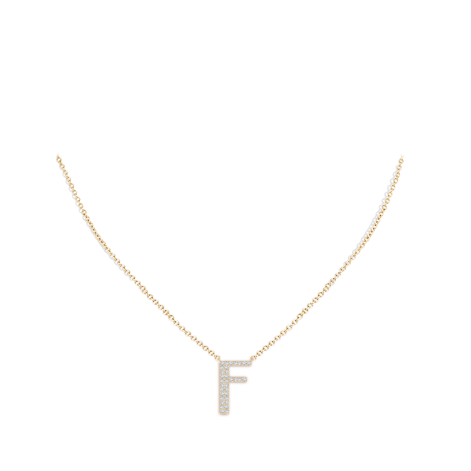 1.1mm GVS2 Modern Deco Diamond Capital "F" Initial Pendant in Yellow Gold body-neck