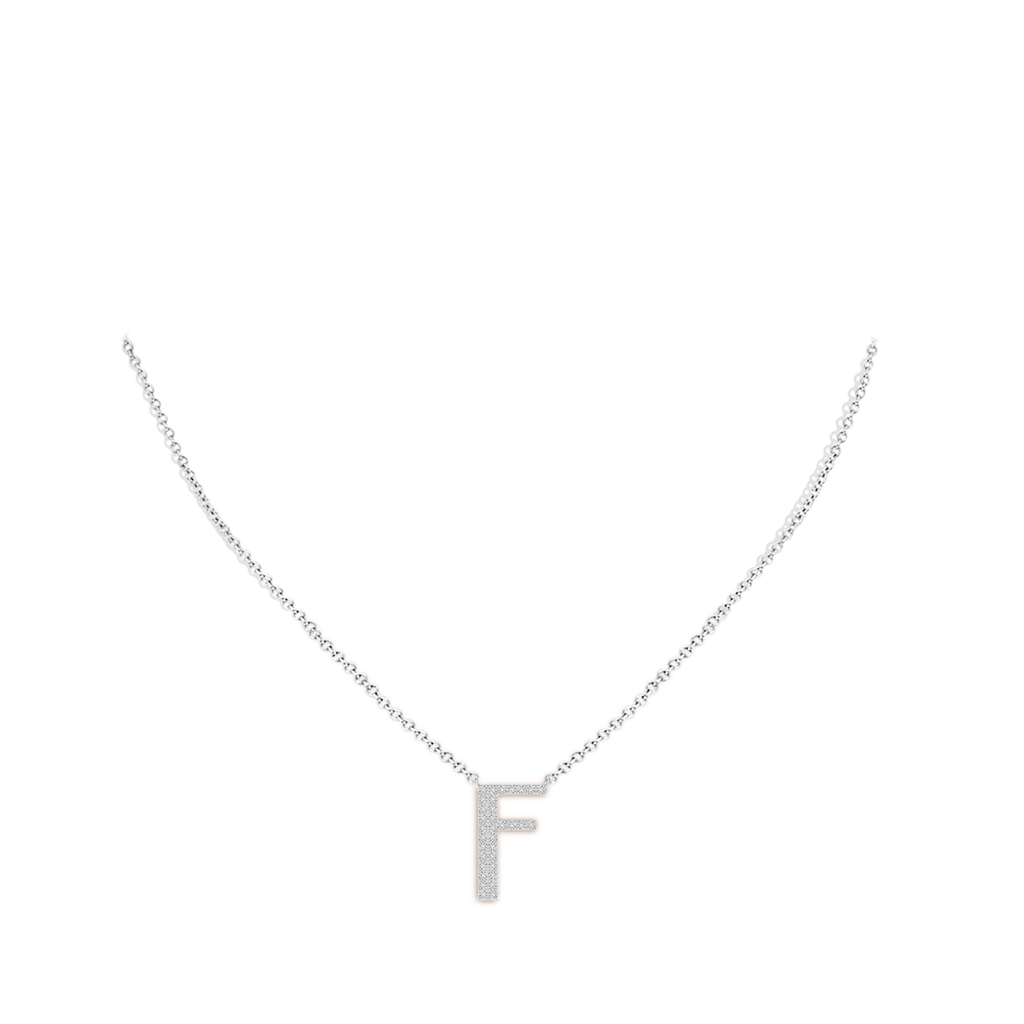 1.1mm HSI2 Modern Deco Diamond Capital "F" Initial Pendant in White Gold Body-Neck